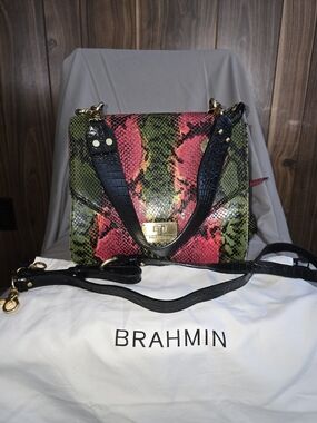Brahmin Multicolor Snake-Print Leather Satchel